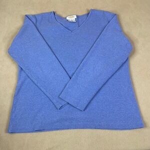 Talbots Womens Blouse Medium Blue V-Neck Long Sleeve Cotton Spandex Casual Top M